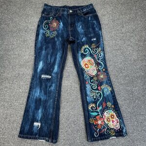 Levis 515 Bootcut Jeans Size 10 S Petite Custom Hand Painted‎ Skull Vintage Y2K
